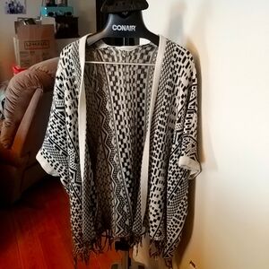 10/$10   Bluenotes Wool Black & White Open Front Sweater M/L